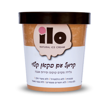 גלידה טבעונית קרמל סוכר קוקוס עם פקאן קלוי Ilo